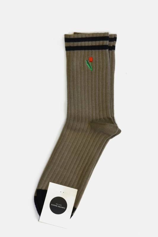 Tulip Embroidered Socks- Olive