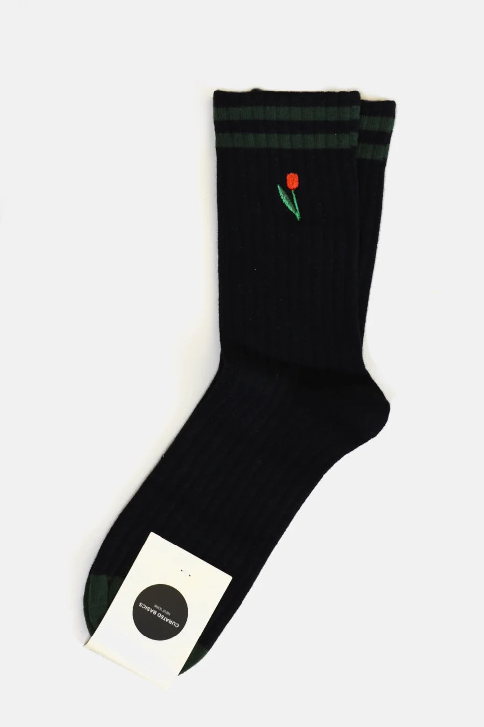 Tulip Embroidered Socks- Black
